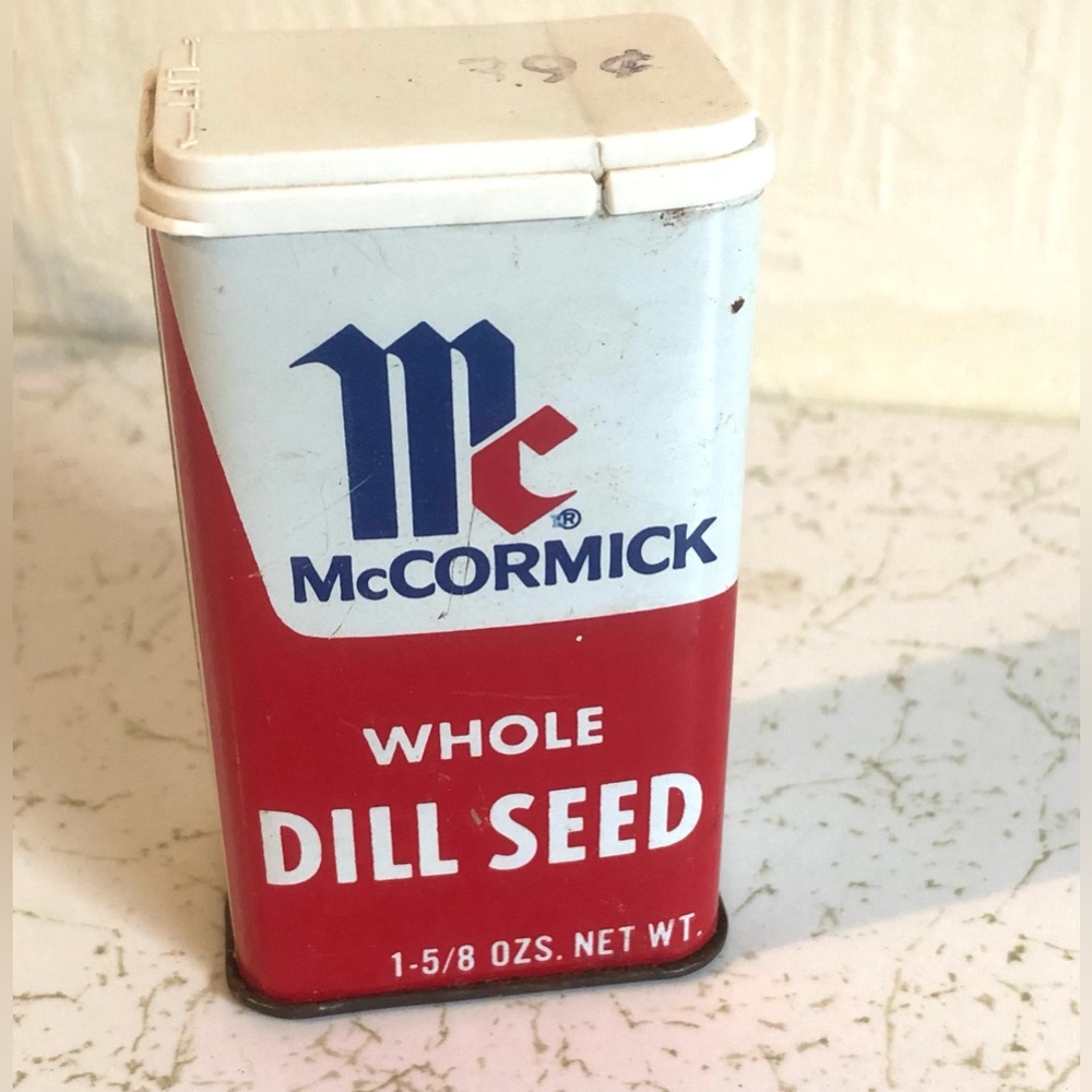 3363M Vintage Spice Tin 1 5/8 oz McCormick Baltimore, MD Whole Dill Seed 39 cent